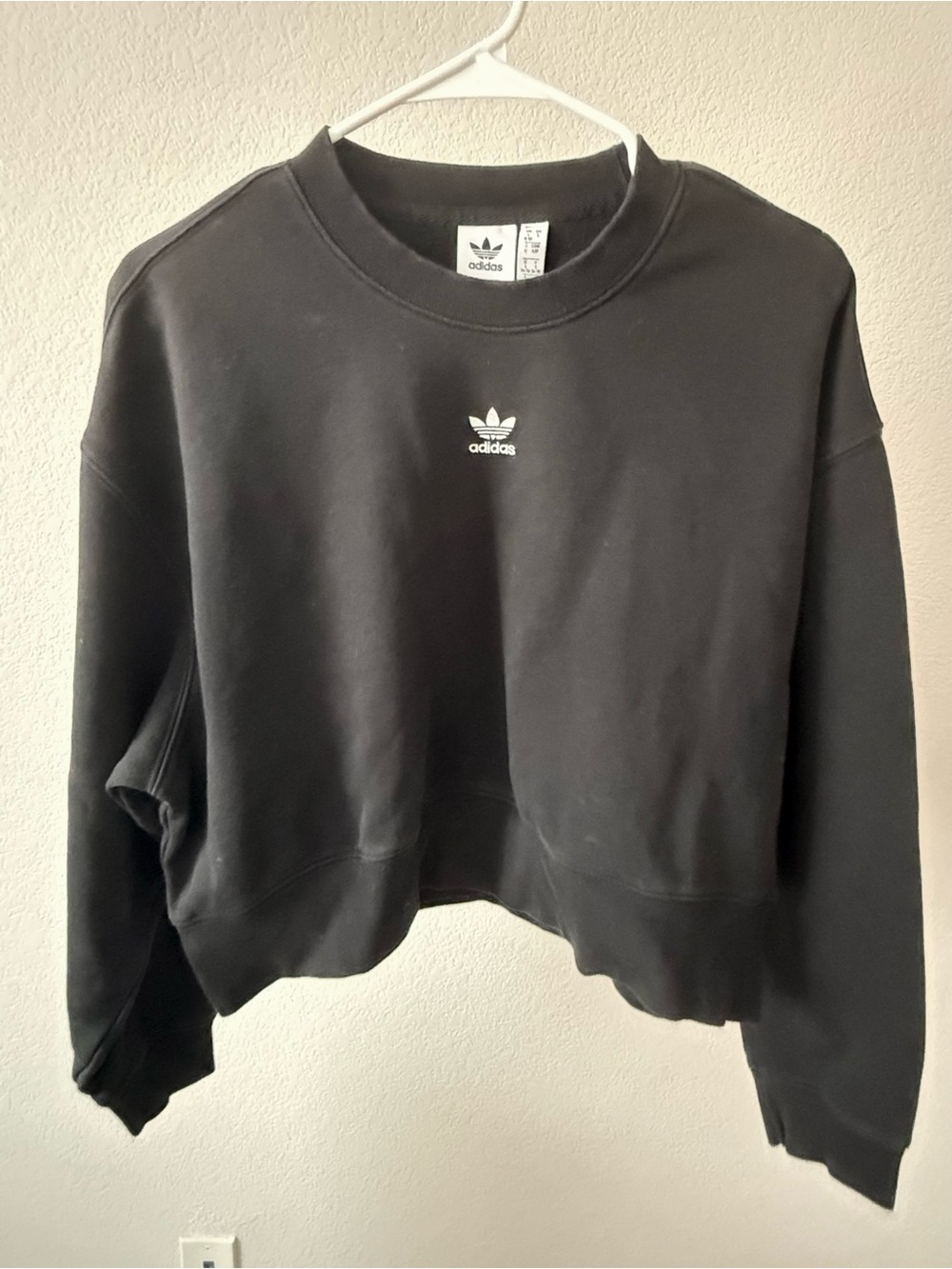 adidas Black Cropped Crew Sweatshirt with White Trefoil